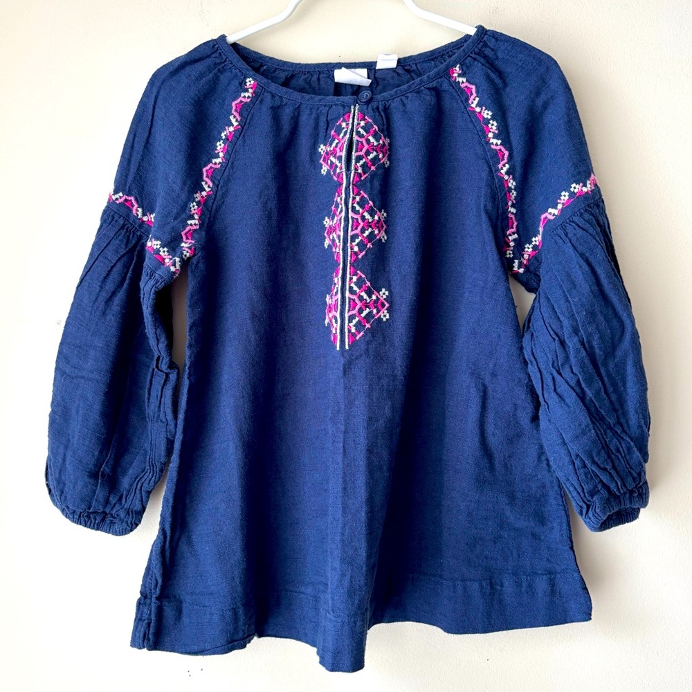 Gap Kids Blue Embroidered Peasant Blouse Small
